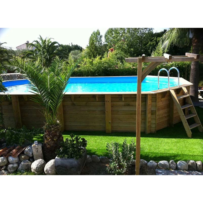 Piscine En Bois Octogonale Ubbink Océa 8,60 X 4,70 X 1,30 M - Liner Bleu – Image 4