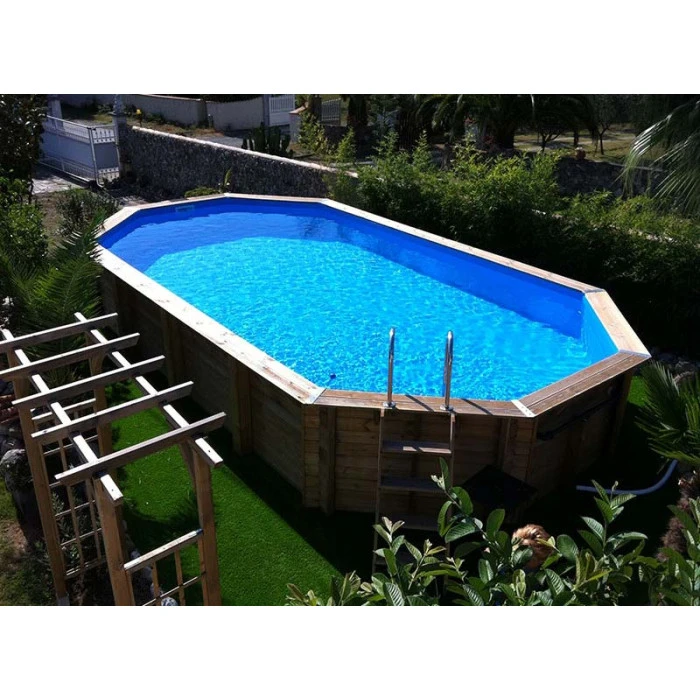 Piscine En Bois Octogonale Ubbink Océa 8,60 X 4,70 X 1,30 M - Liner Bleu – Image 2