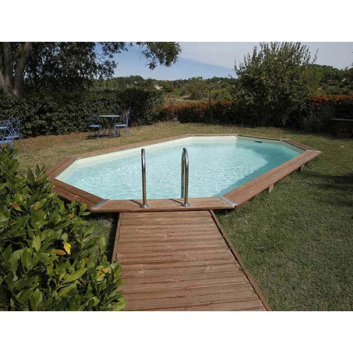 Piscine En Bois Octogonale Ubbink Océa 5,50 X 3,55 X 1,20 M - Liner Beige – Image 3