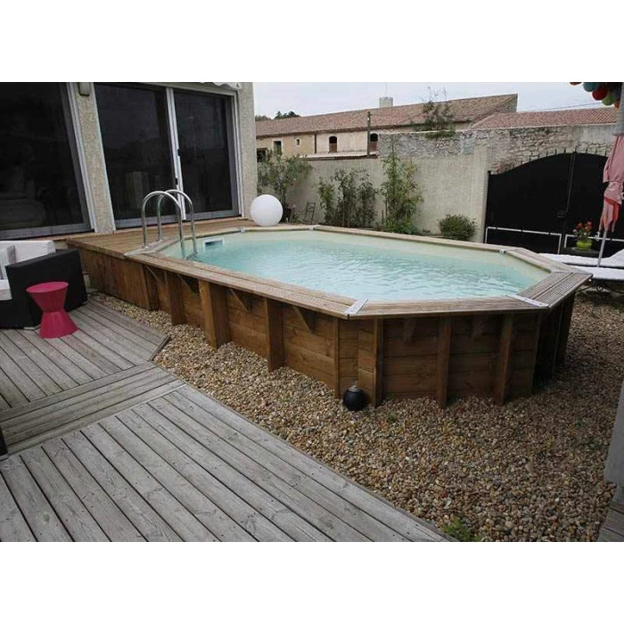 Piscine En Bois Octogonale Ubbink Océa 5,50 X 3,55 X 1,20 M - Liner Beige – Image 4