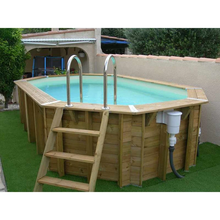 Piscine En Bois Octogonale Ubbink Océa 5,50 X 3,55 X 1,20 M - Liner Beige – Image 6
