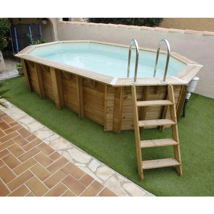 Piscine En Bois Octogonale Ubbink Océa 5,50 X 3,55 X 1,20 M - Liner Beige – Image 5
