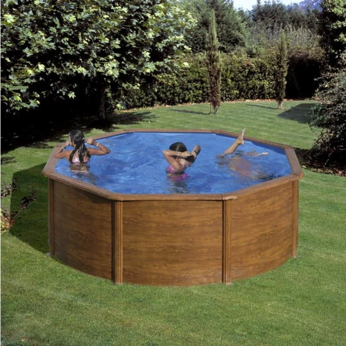 GRE Piscine Ronde Acier Gré Pacific Imitation Bois - 3,50 X 1,20 M – Image 3