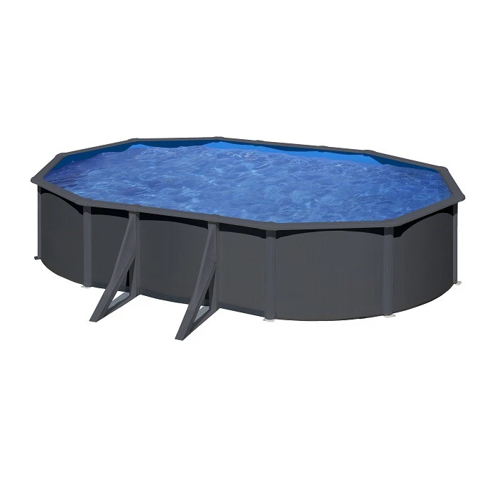 GRE Piscine Ovale Acier Gré Gris Anthracite - 5 X 3 X 1,20 M