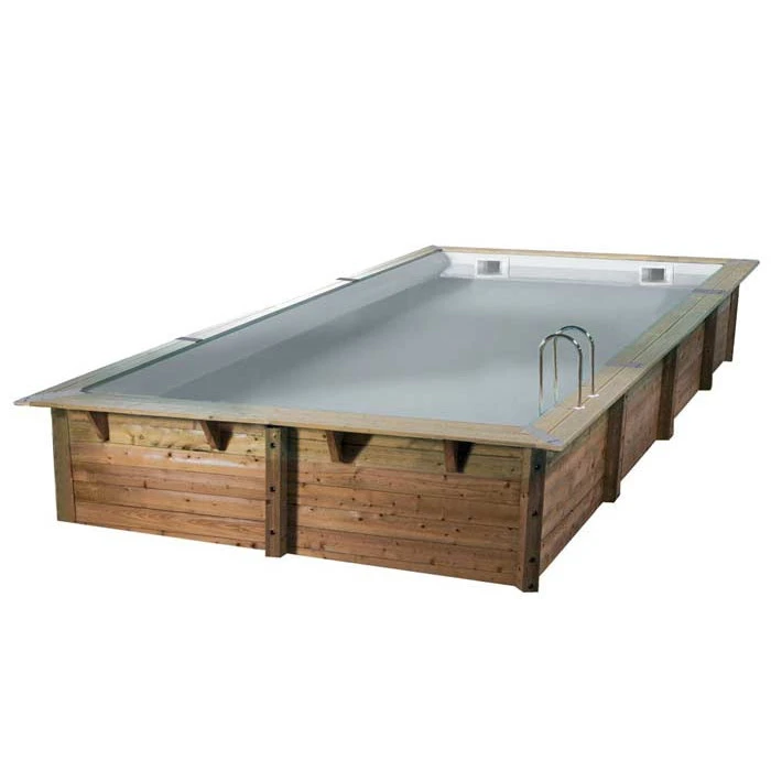Piscine En Bois Rectangulaire Ubbink Linéa 6,50 X 3,50 X 1,40 M - Liner Gris