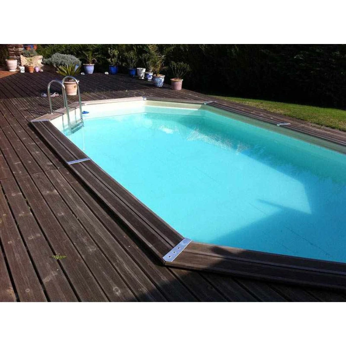 Piscine En Bois Octogonale Ubbink Océa 5,50 X 3,55 X 1,20 M - Liner Gris – Image 2